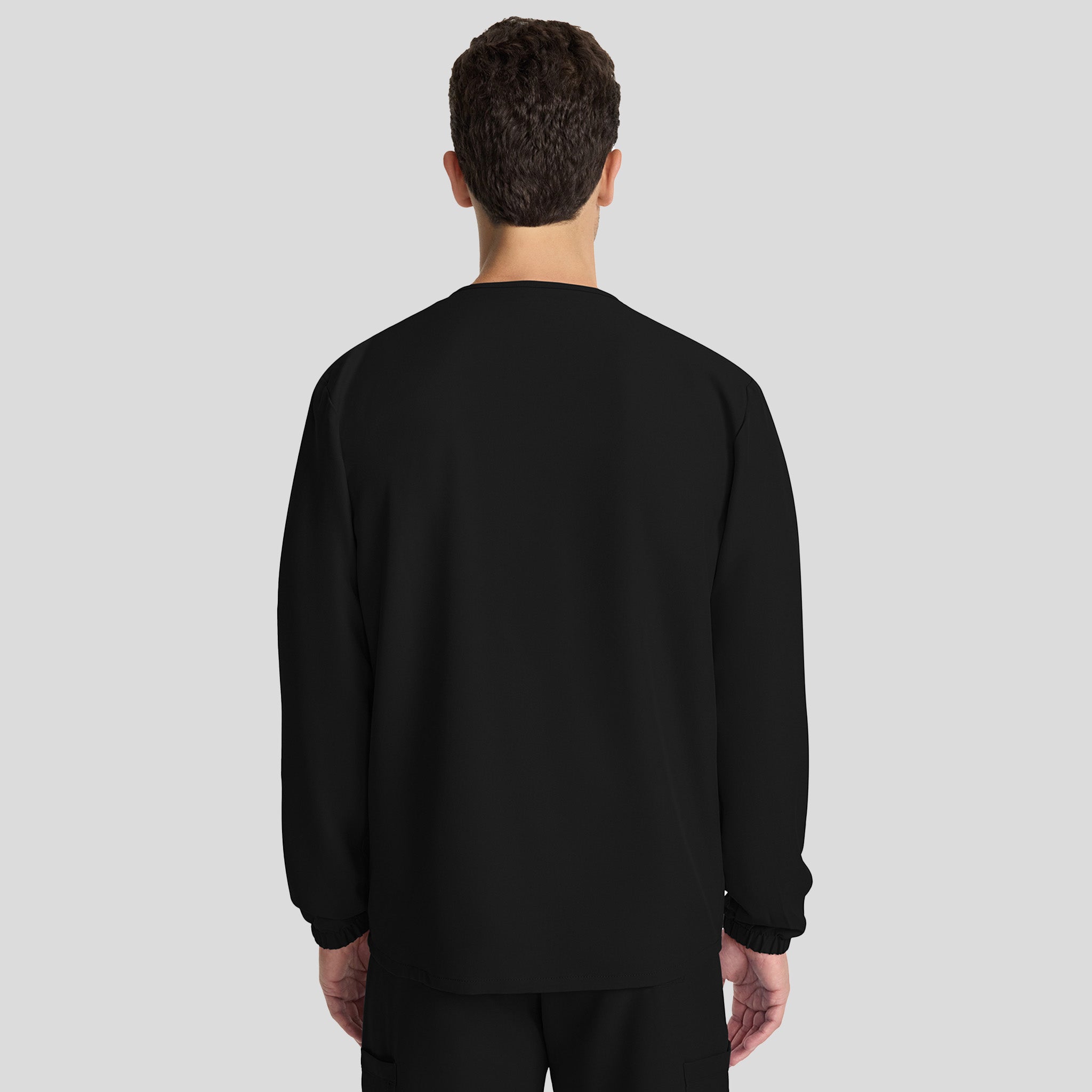 Unisex Snap-Front Crew Neck Scrub Jacket | Black