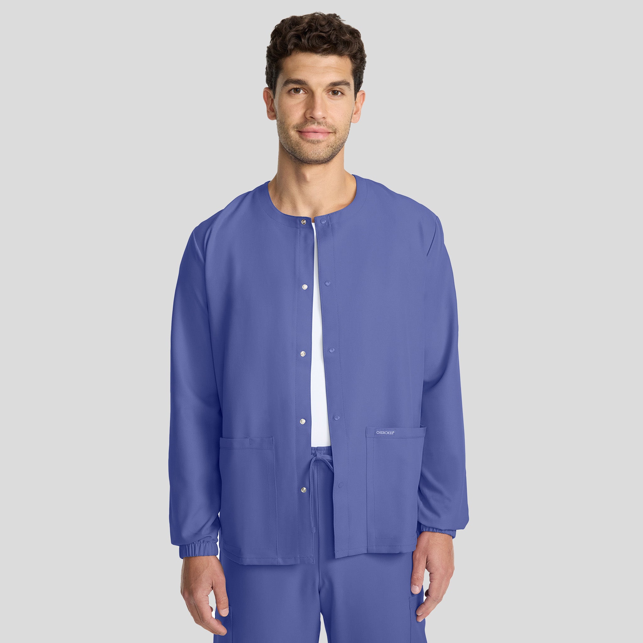 Unisex Snap-Front Crew Neck Scrub Jacket | Ciel