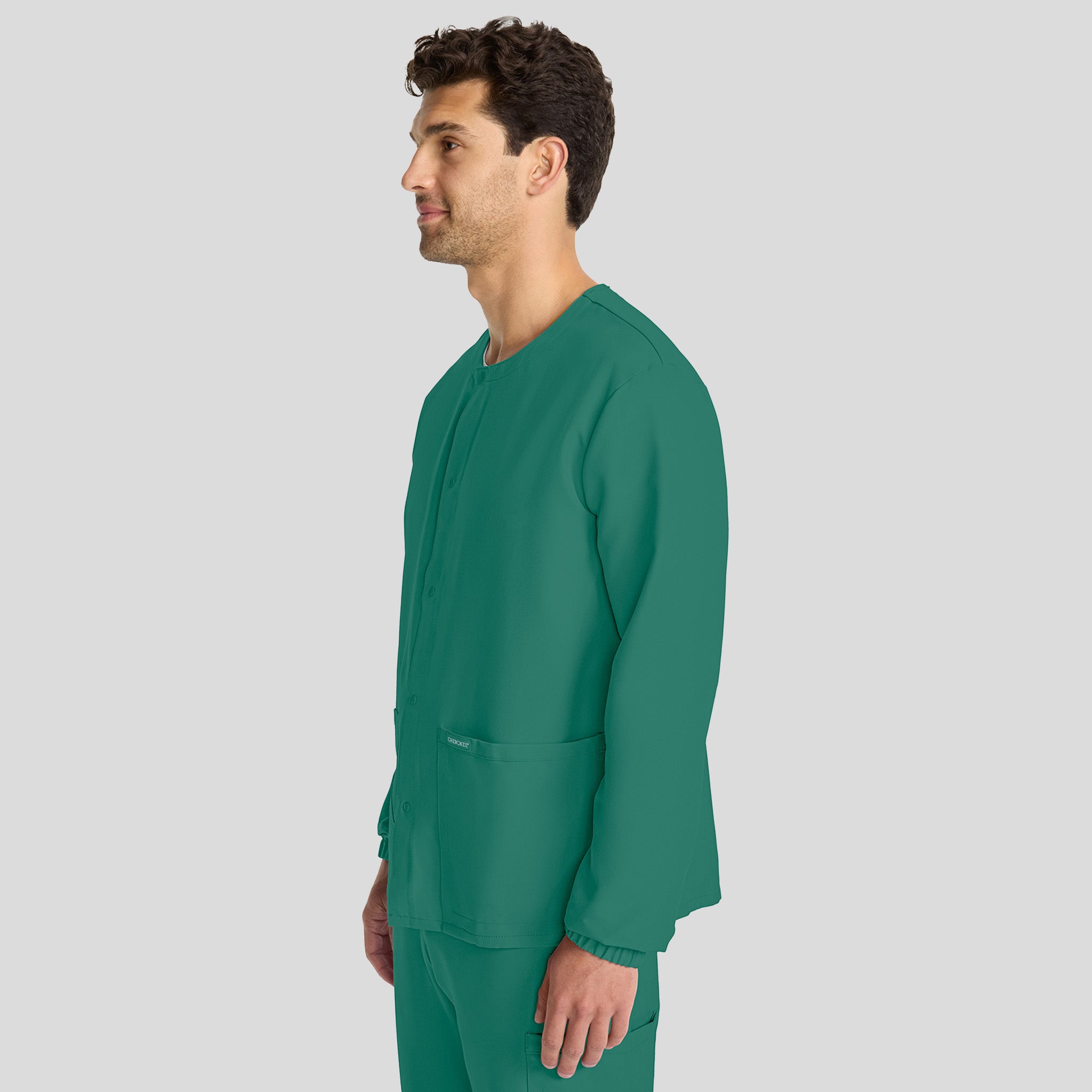Unisex Snap-Front Crew Neck Scrub Jacket | Hunter