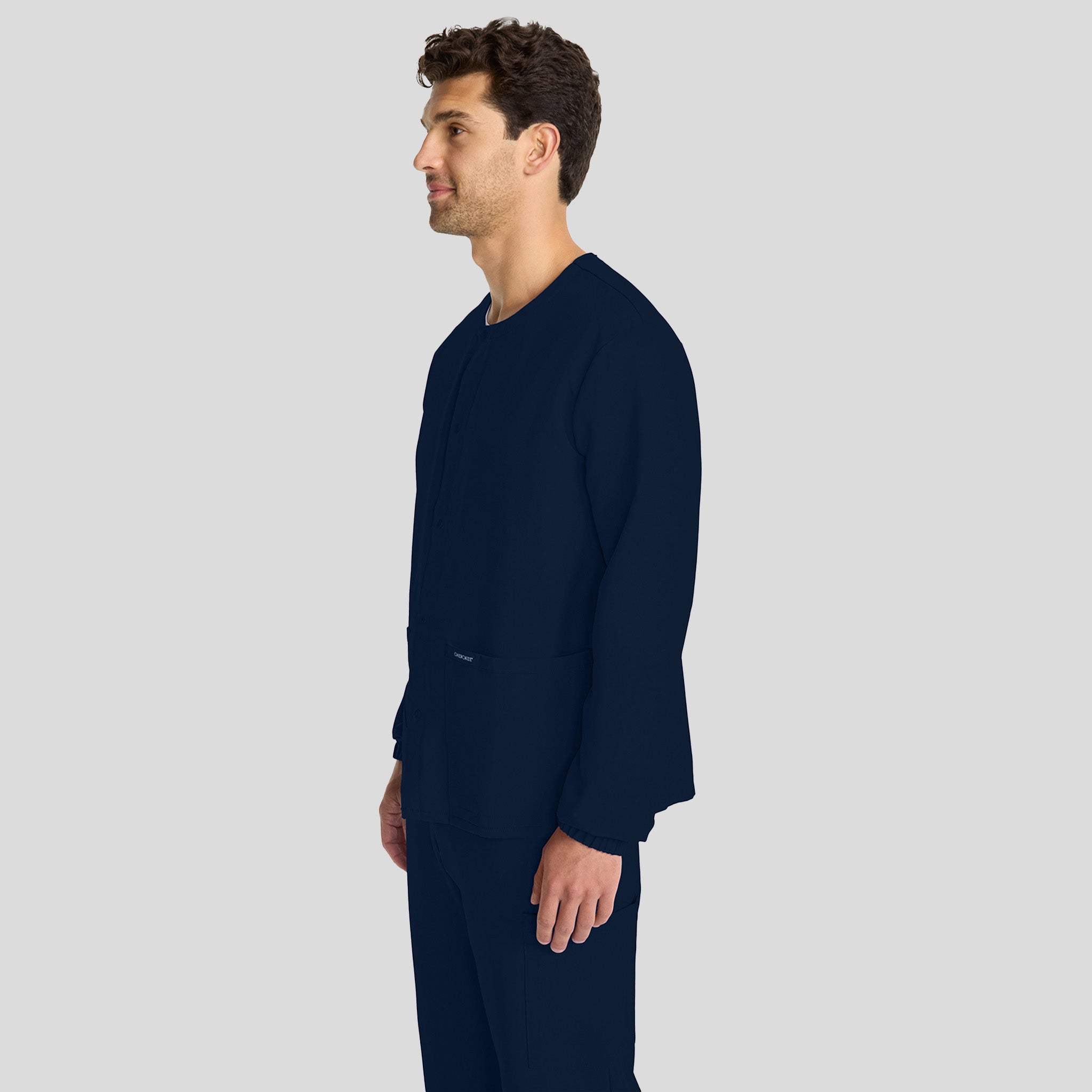 Unisex Snap-Front Crew Neck Scrub Jacket | Navy