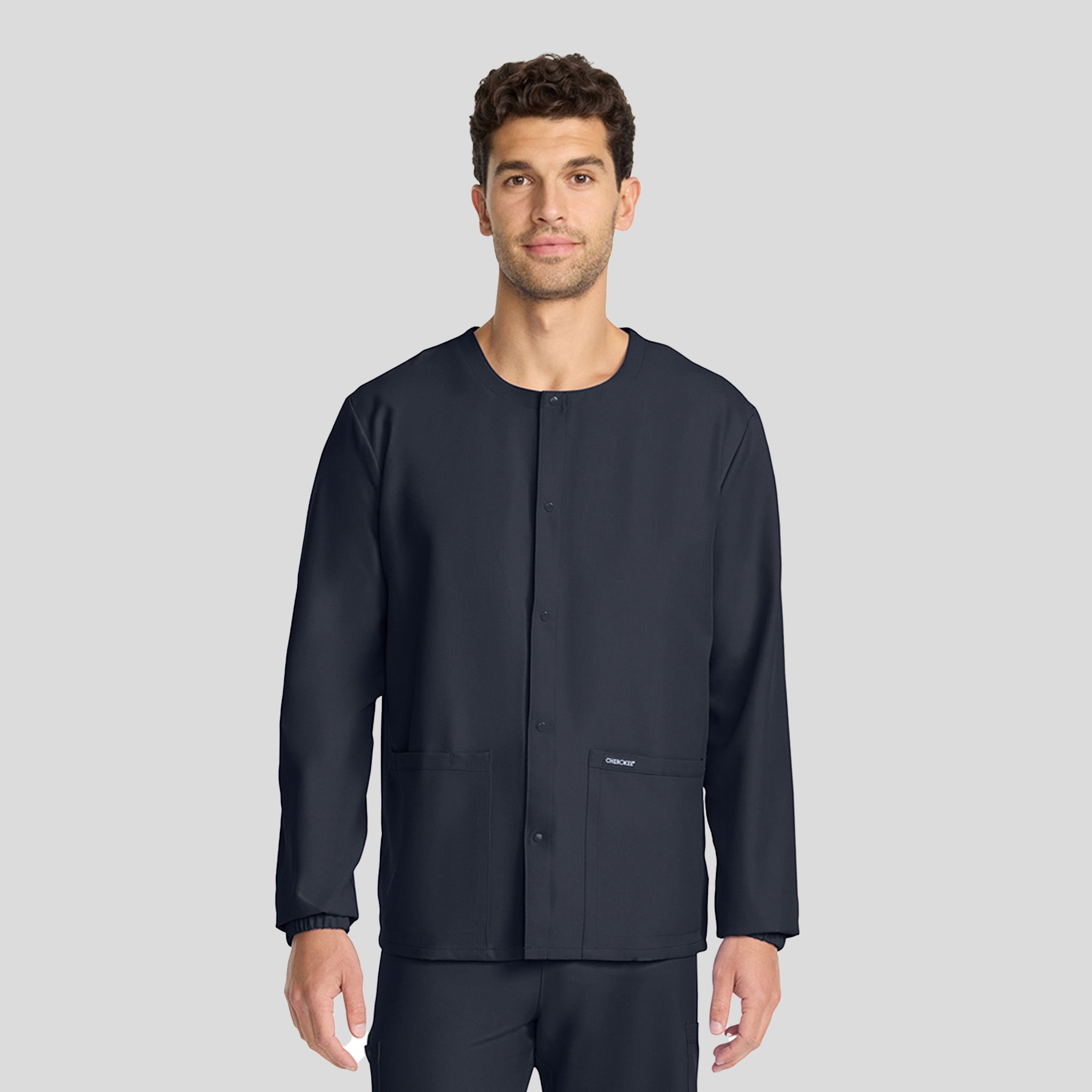 Unisex Snap-Front Crew Neck Scrub Jacket | Pewter