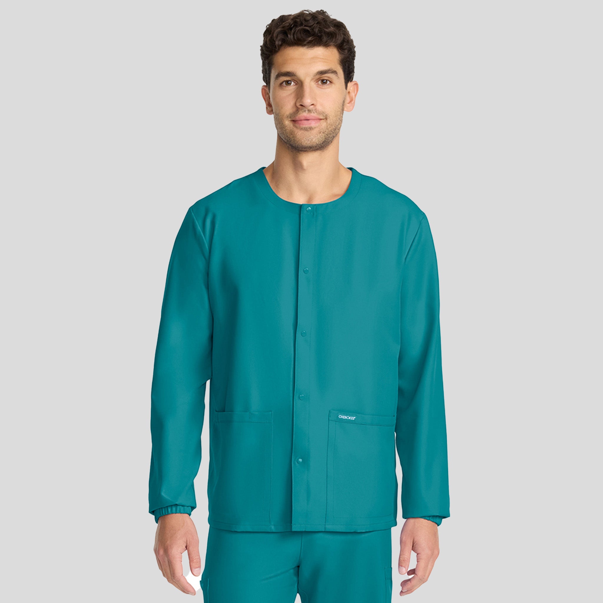 Unisex Snap-Front Crew Neck Scrub Jacket | Teal