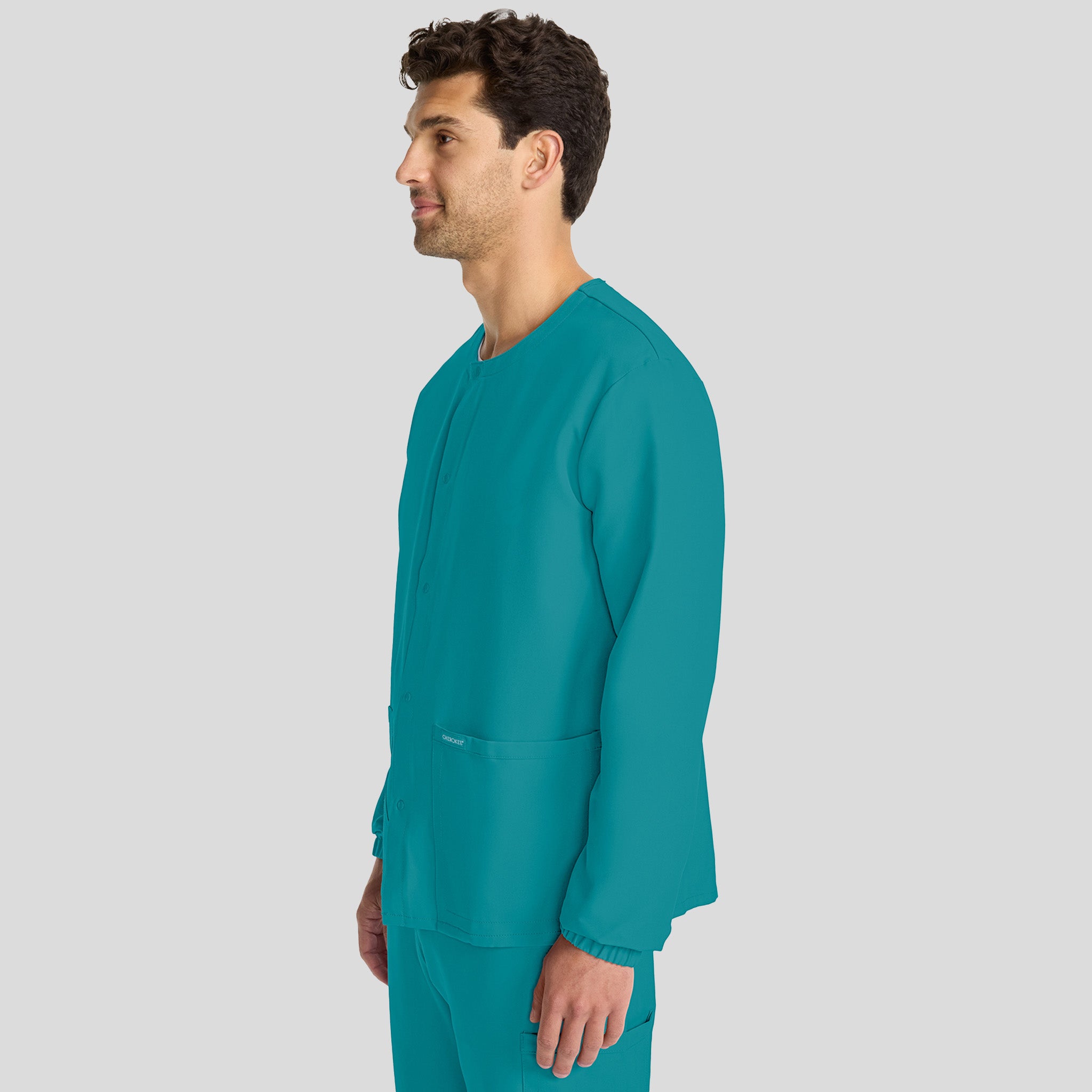 Unisex Snap-Front Crew Neck Scrub Jacket | Teal