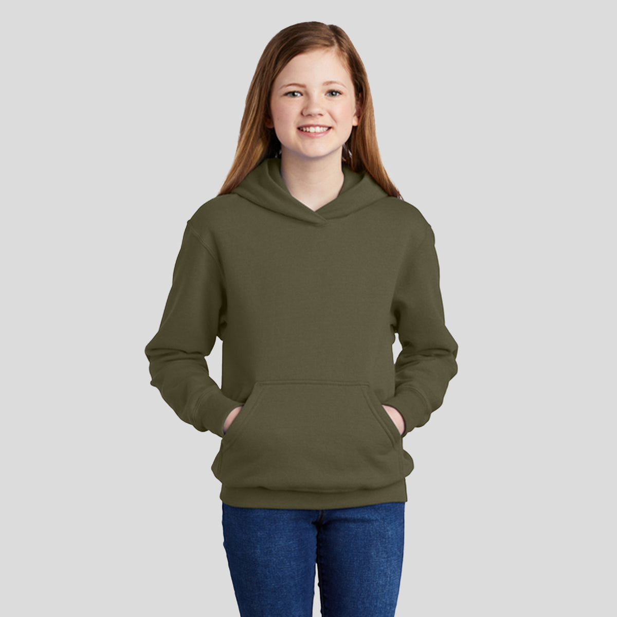 Youth Core Fleece Pullover Hooded Sweatshirt | Olive Drab Green