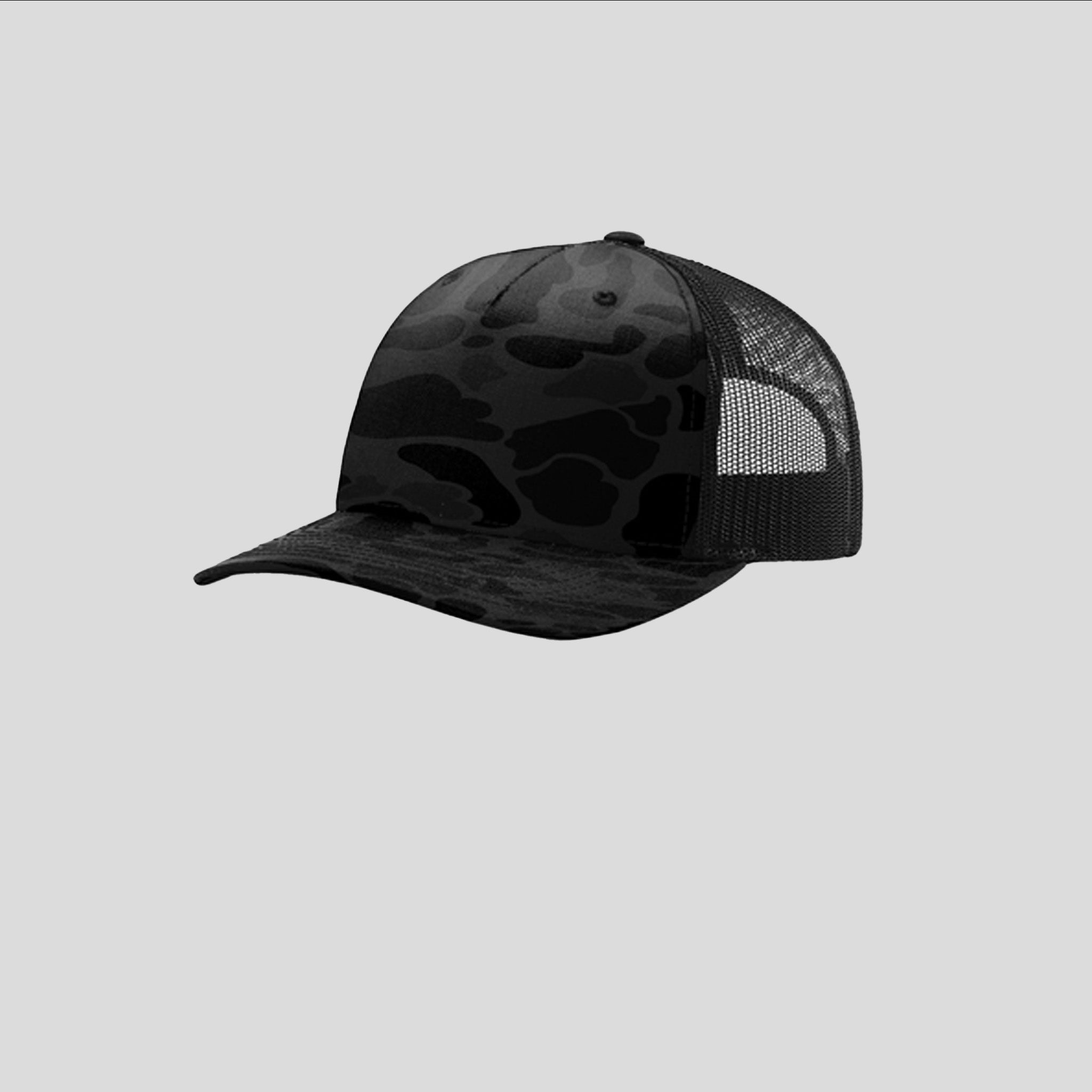 Printed Five-Panel Trucker Hat | Sable Duck Camo/Black