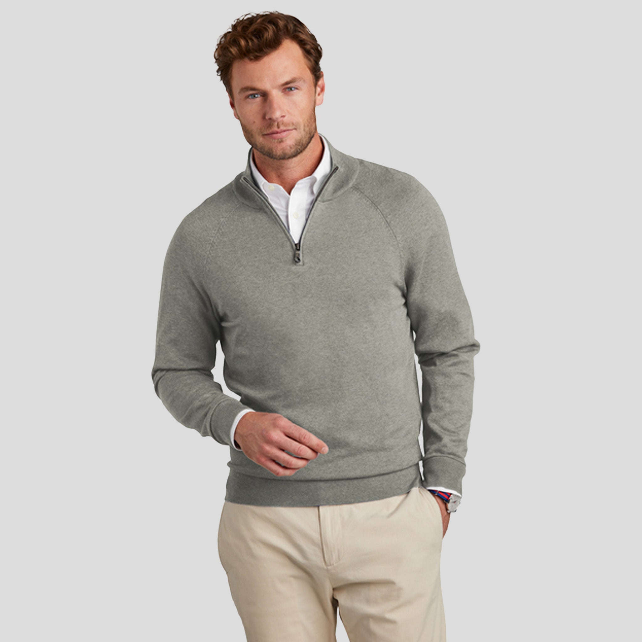 Men's Cotton Stretch 1/4-Zip Sweater | Light Shadow Grey Heather