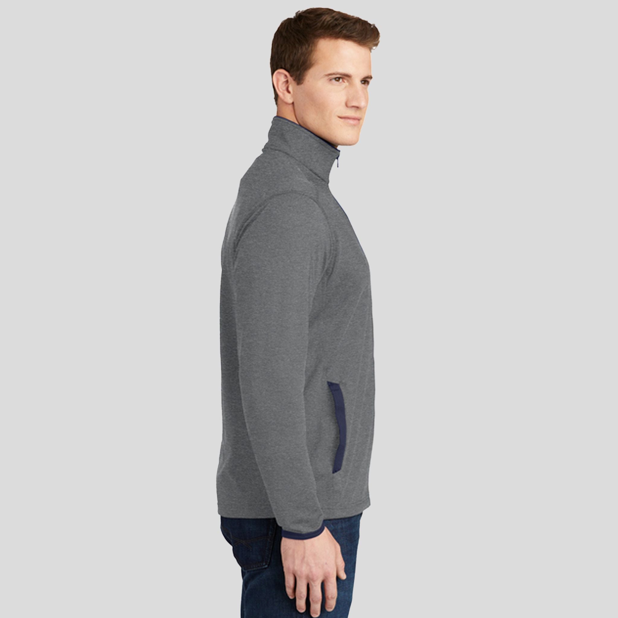 Sport-Wickยฎ Stretch Contrast Full-Zip Jacket | Charcoal Grey Heather/True Navy