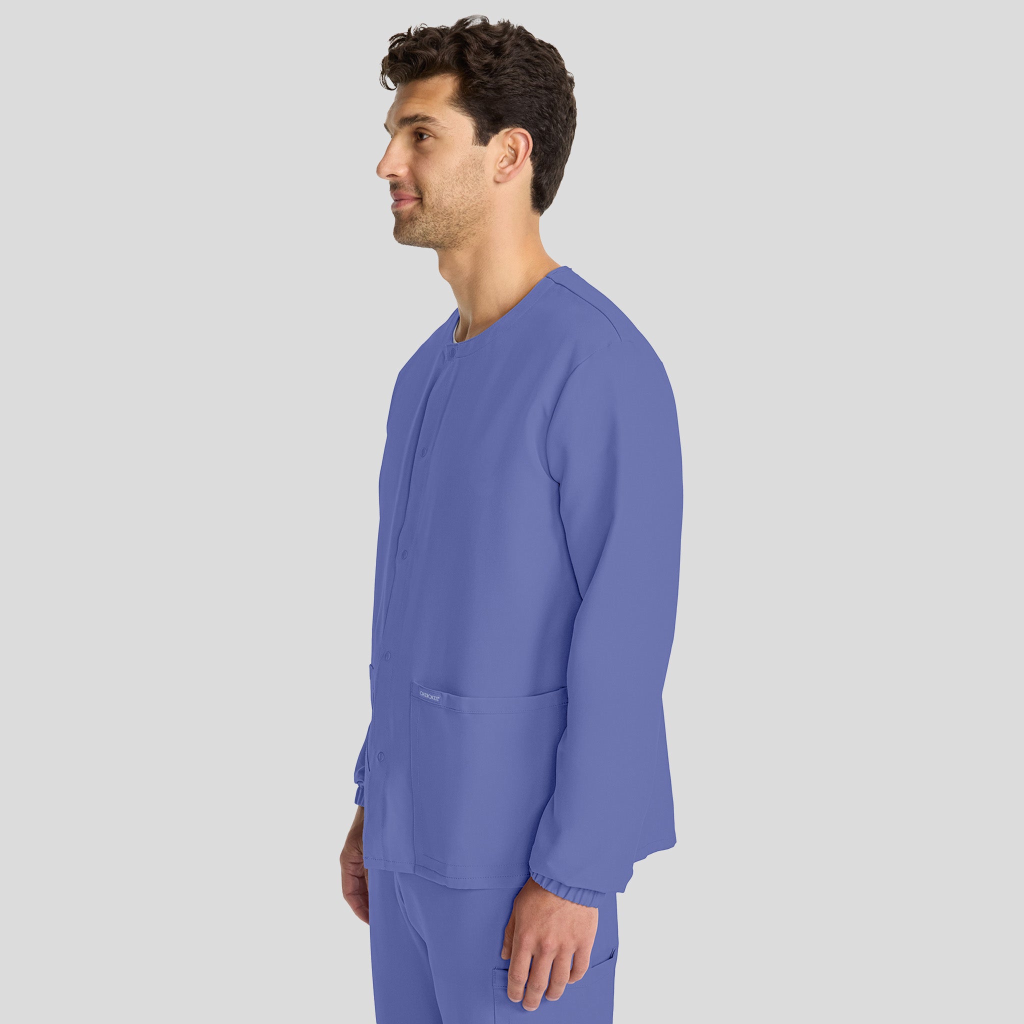 Unisex Snap-Front Crew Neck Scrub Jacket | Ciel