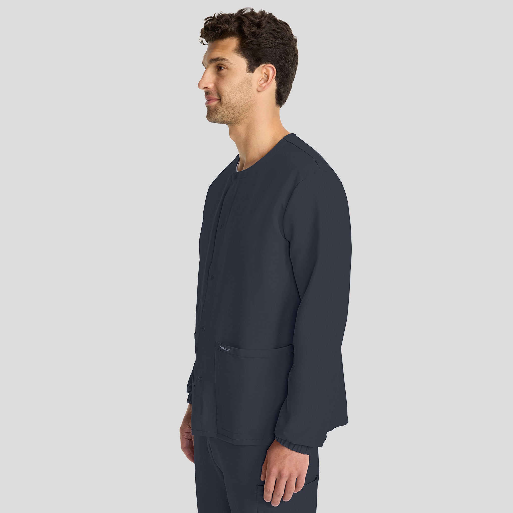 Unisex Snap-Front Crew Neck Scrub Jacket | Pewter