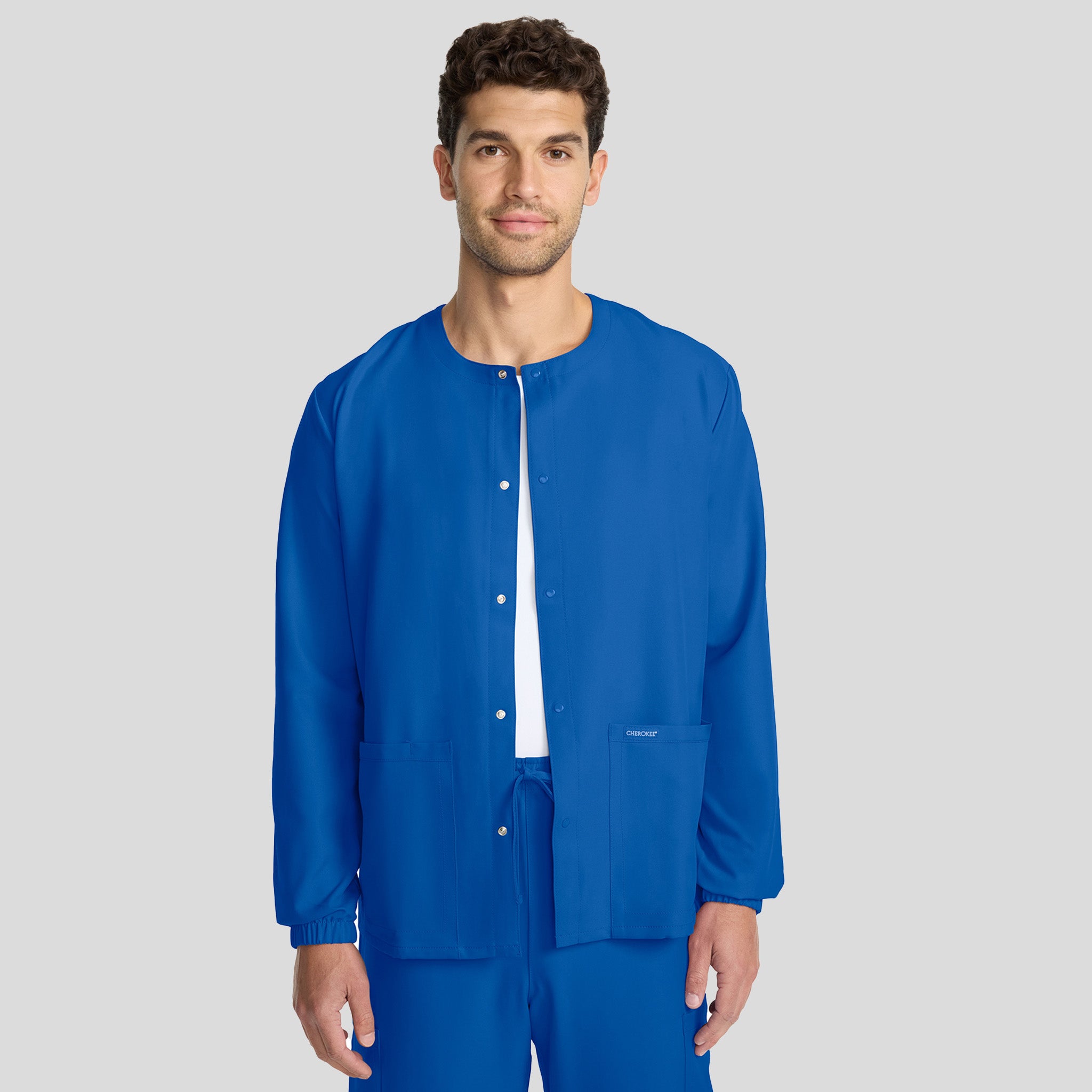 Unisex Snap-Front Crew Neck Scrub Jacket | Royal