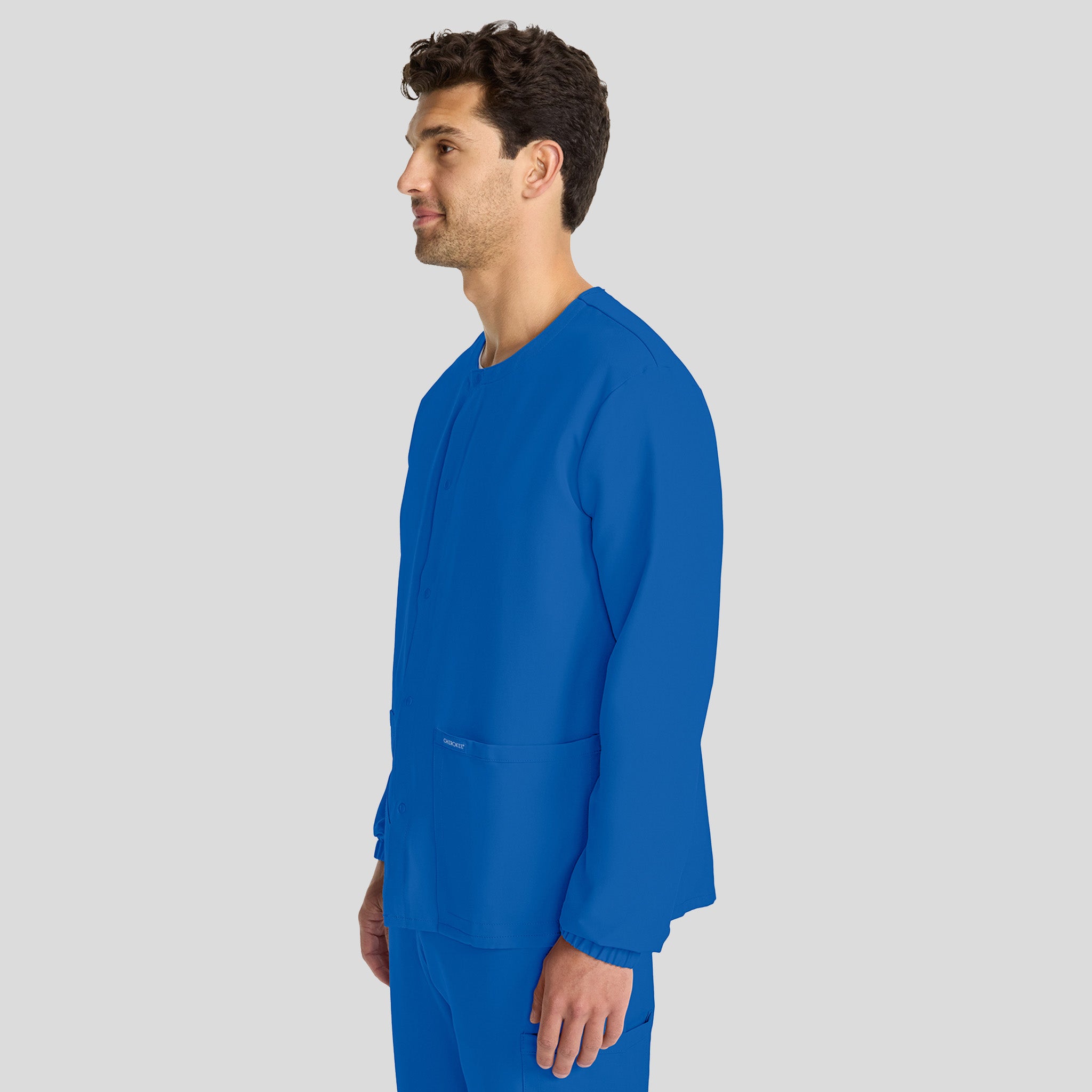 Unisex Snap-Front Crew Neck Scrub Jacket | Royal