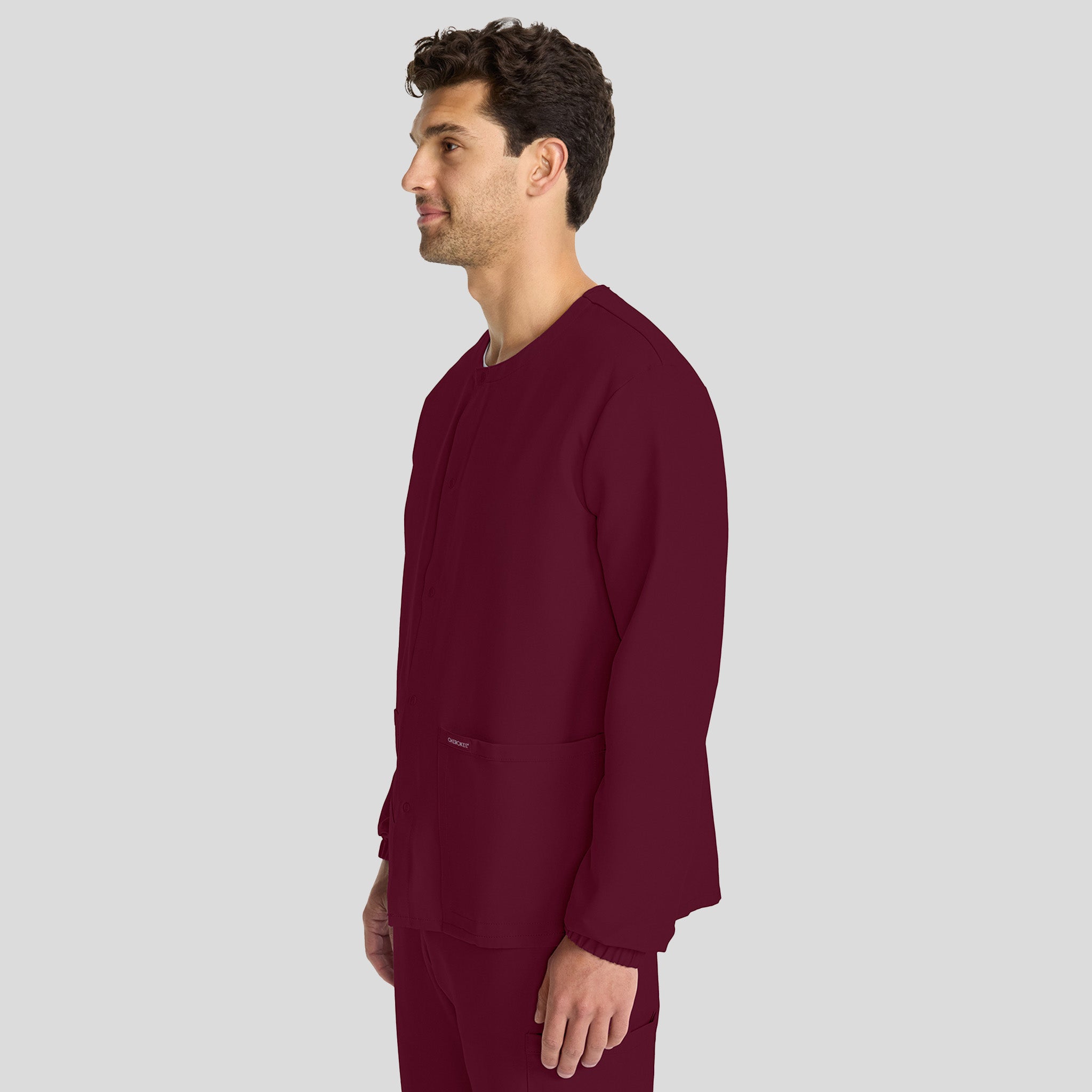 Unisex Snap-Front Crew Neck Scrub Jacket | Wine