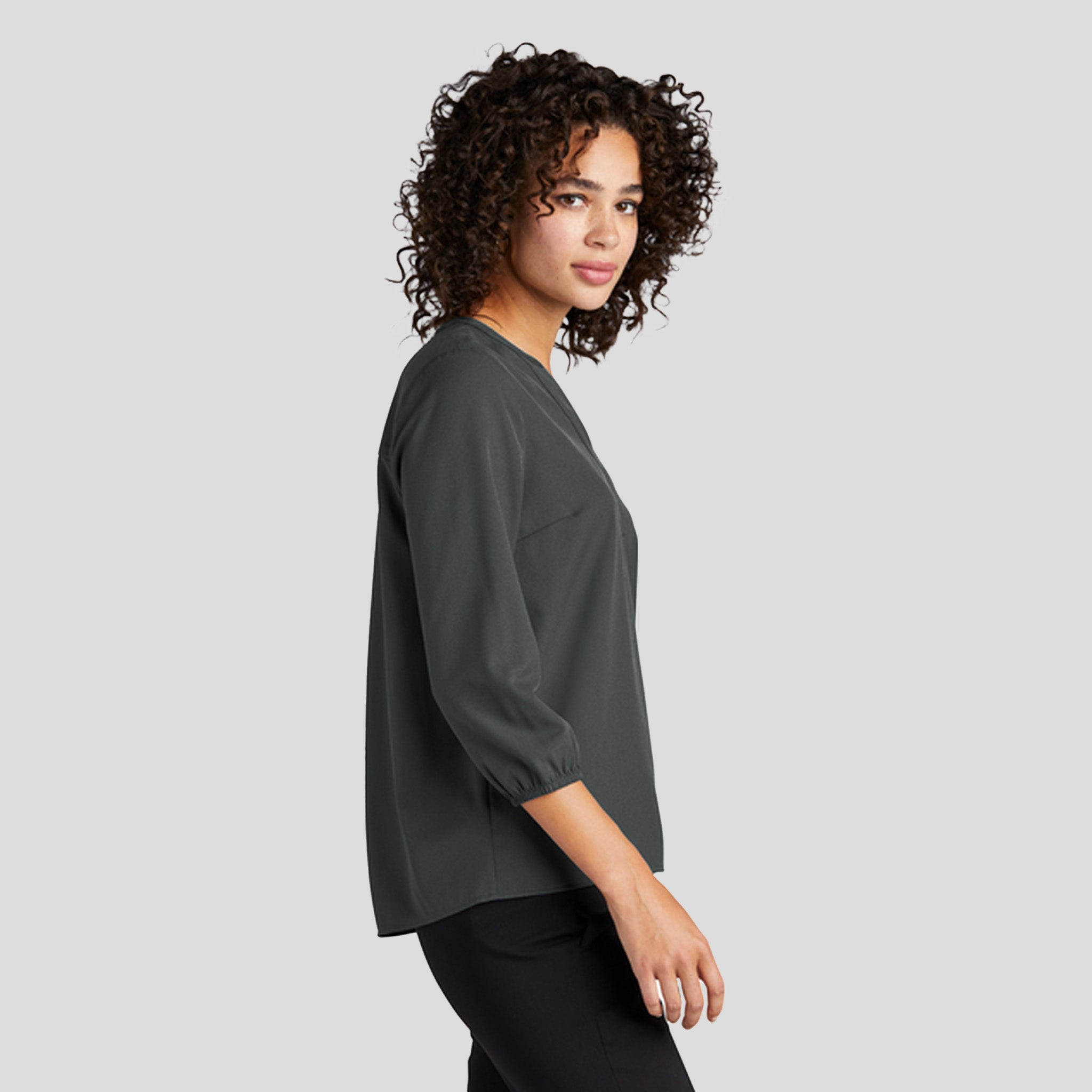 Women's Stretch Crepe 3/4-Sleeve Blouse | Anchor Grey