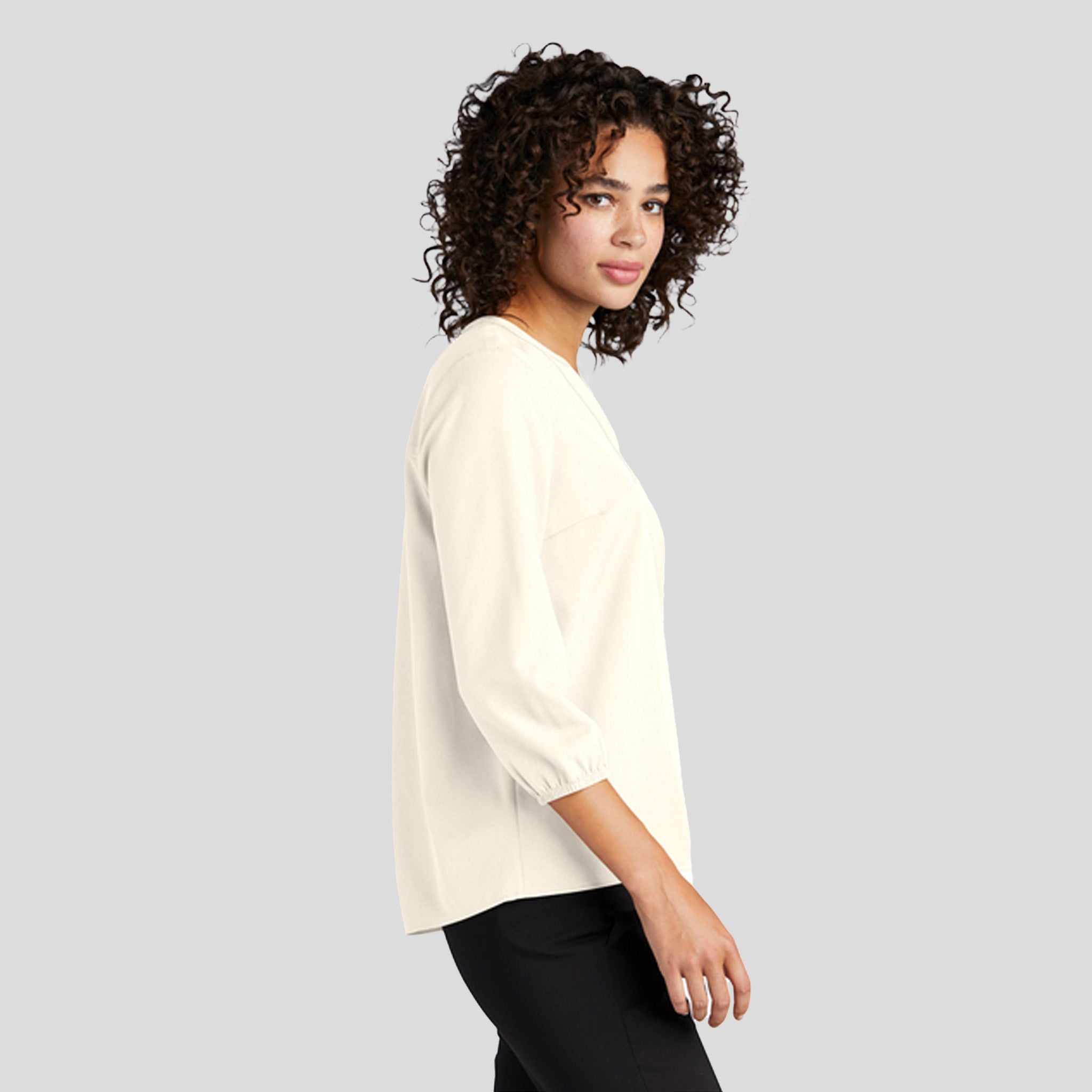 Women's Stretch Crepe 3/4-Sleeve Blouse | Ivory Chiffon