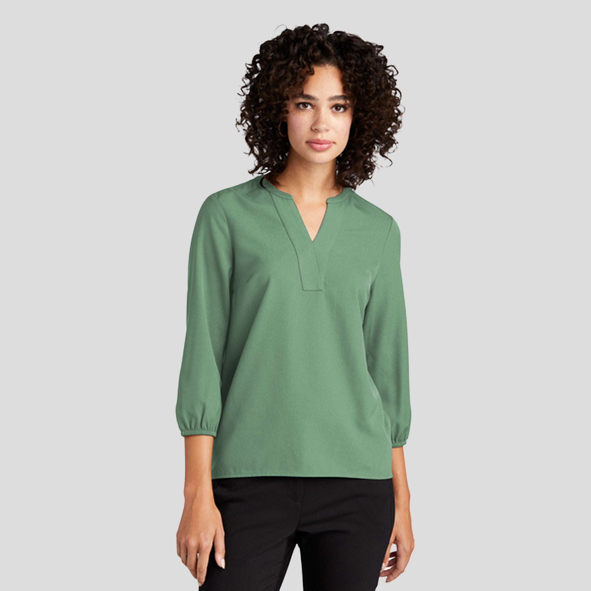 Women's Stretch Crepe 3/4-Sleeve Blouse | Sage