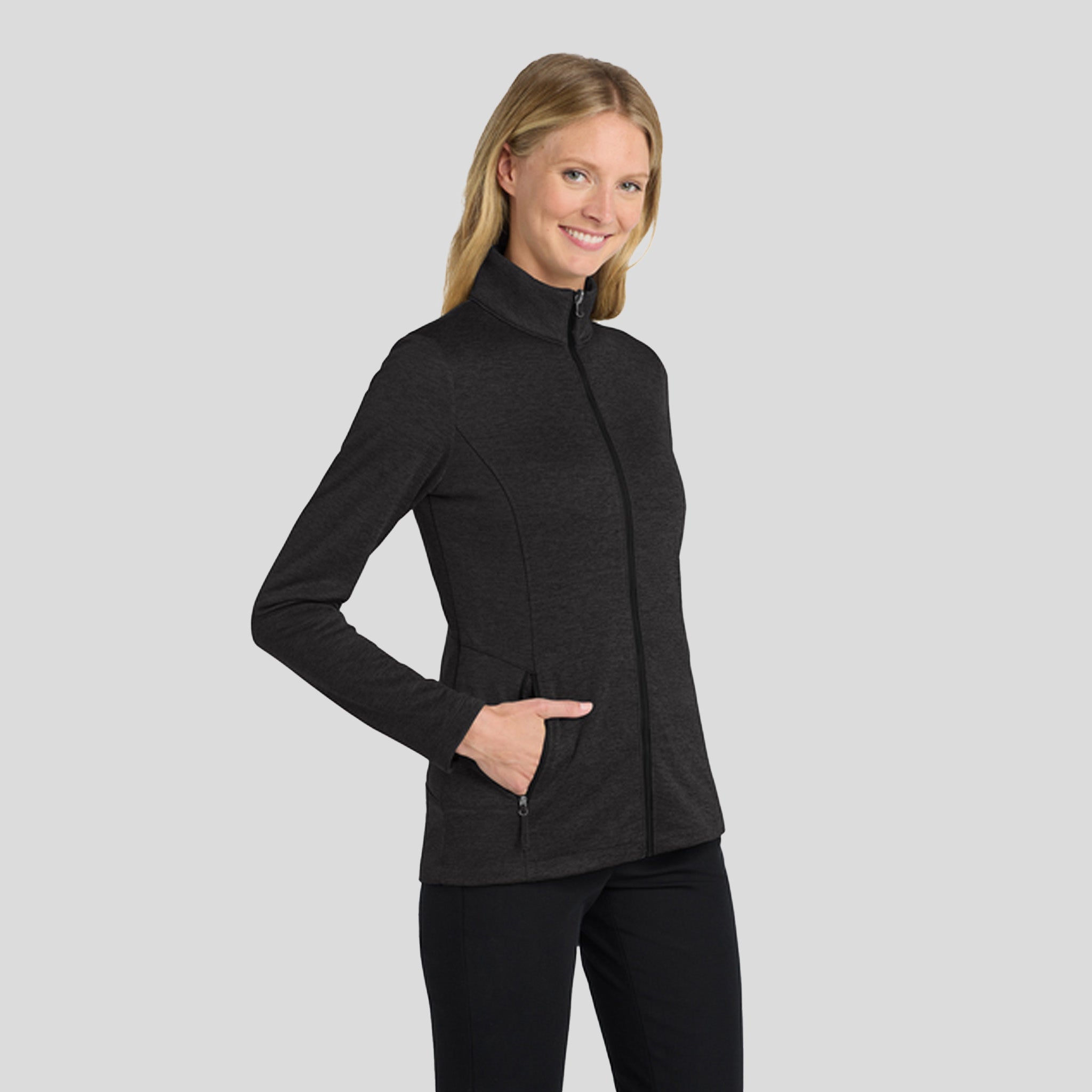 Women's Collective Striated Fleece Jacket | Deep Black Heather