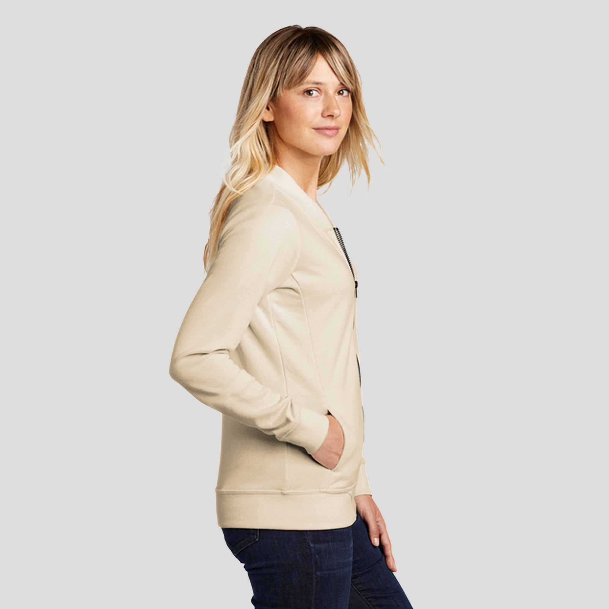 Women's Lightweight French Terry Bomber | Ecru