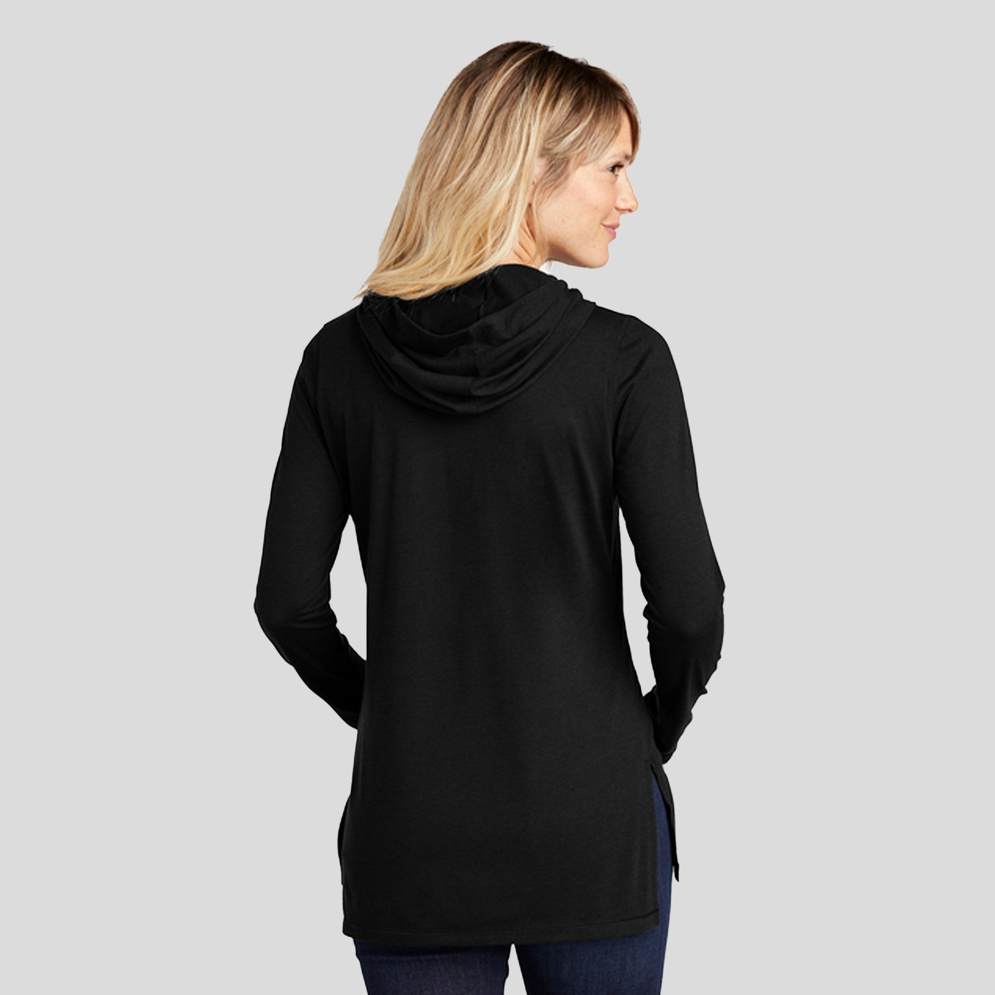 Women's PosiCharge® Tri-Blend Wicking Long Sleeve Hoodie | Black Triad Solid
