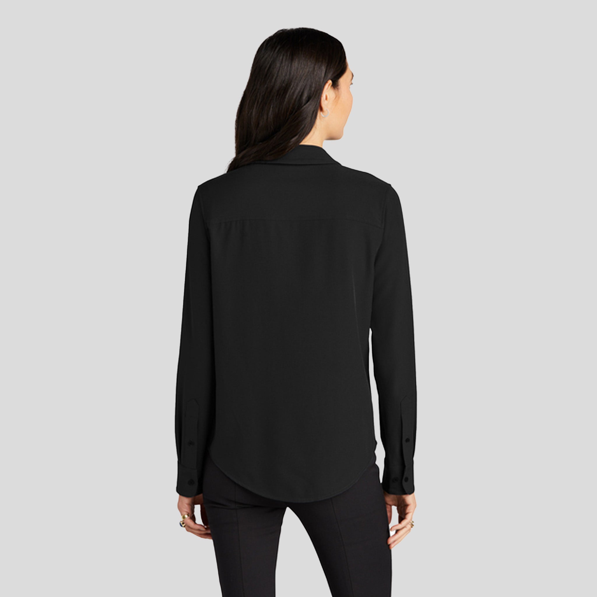 Women's Stretch Crepe Long Sleeve Camp Blouse | Deep Black